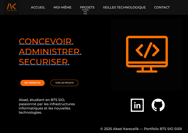 Aperçu de la page d'accueil du portfolio